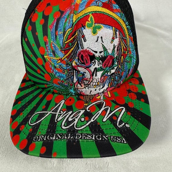 Ana M Original Design USA Trucker Hat Men Adjustable Snap Back Cap Skull EUC - Picture 5 of 8